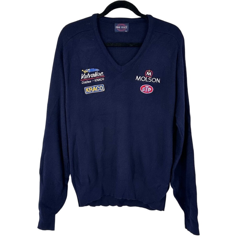 Pine State Racing Sweater Valvoline Molson STP Embroidered V Neck XL Acrylic VTG